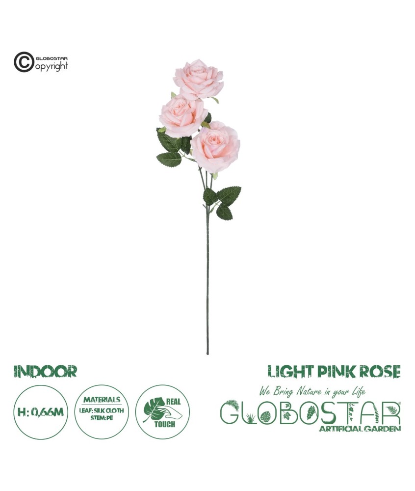 GloboStar® Artificial Garden LIGHT PINK  CLIMBING ROSE BRANCH 21193 Τεχνητό Διακοσμητικό Κλαδί Τριαντάφυλλο Ανοιχτό Ροζ Y66cm